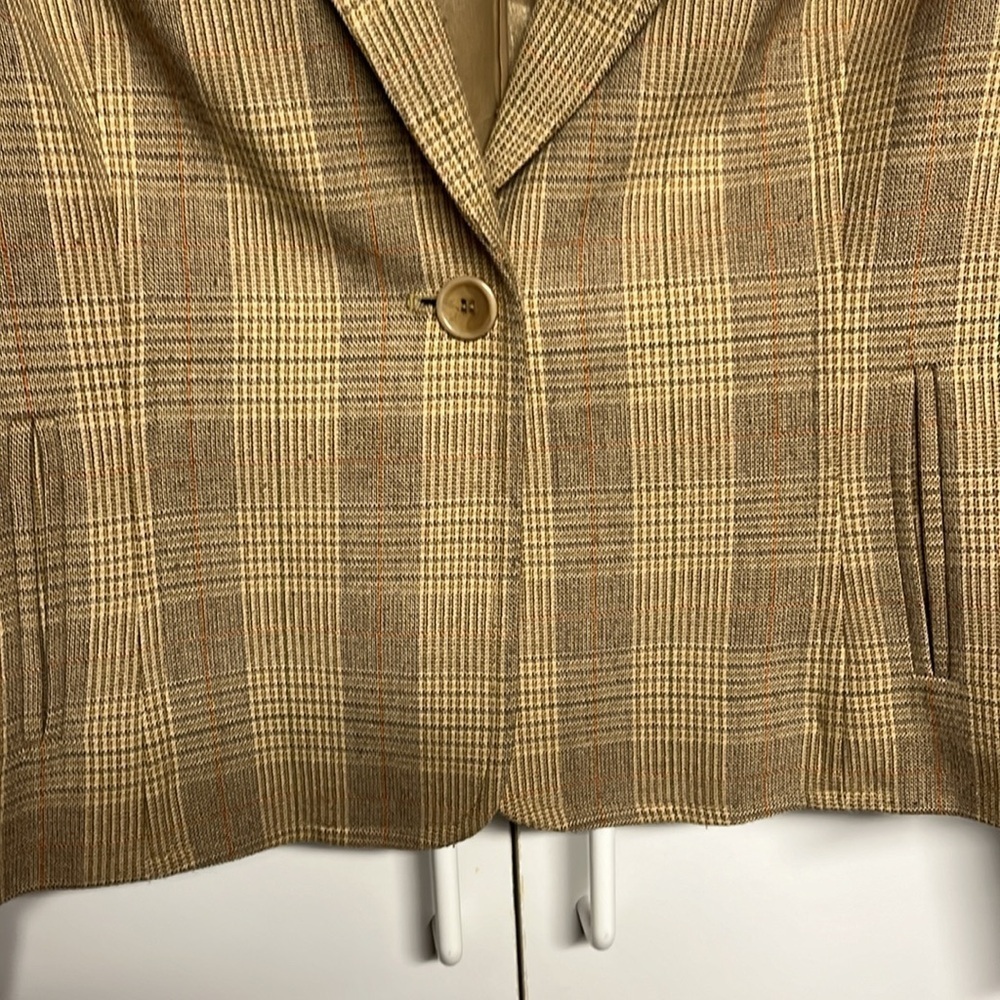 Jones Wear Petite 12P Plaid Stretch Blazer Tan Brown Career Jacket Lined - Picture 5 of 11